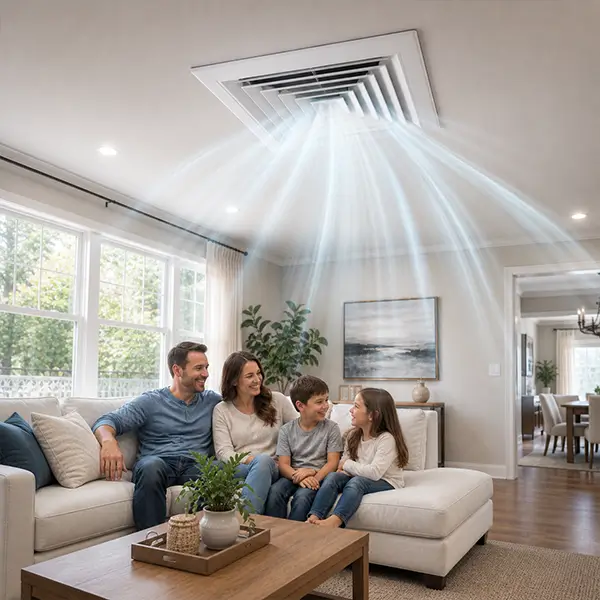 Professional air duct cleaning service in a modern home.