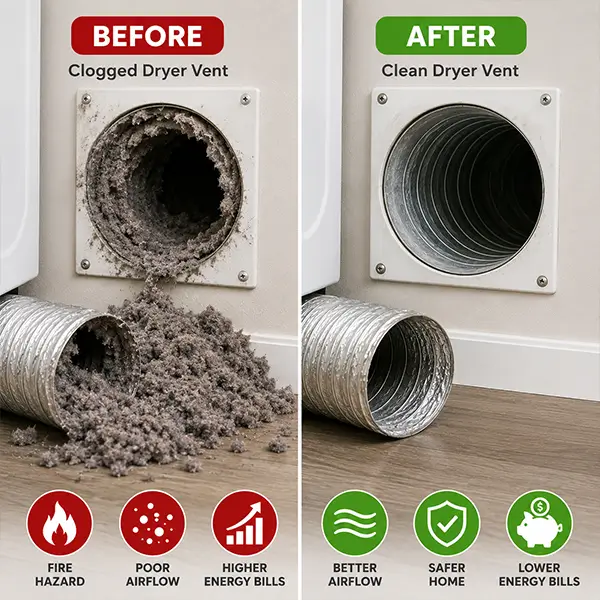 Dryer Vent Cleaning before and after